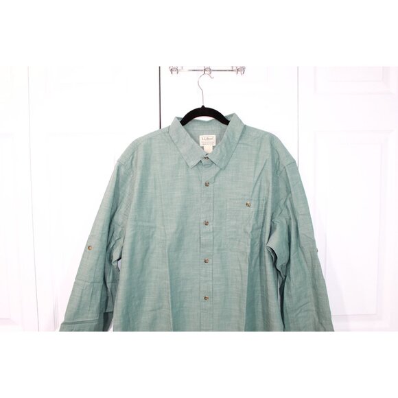 LL Bean Men's Green Cotton Traditional Fit Long Sleeve Button Up Shirt - Picture 2 of 10